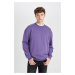 DEFACTO Purple Boxy Fit Crew Neck Printed Sweatshirt