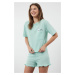 Trendyol Mint Cotton Printed T-shirt-Shorts Knitted Pajama Set