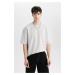 DEFACTO Oversize Wide Pattern Crew Neck Short Sleeve Basic Plain Heavy Fabric T-Shirt