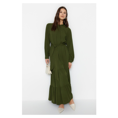 Trendyol Khaki Belted Balloon Sleeve Woven Dress