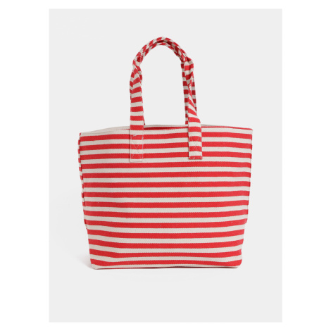 Krémovo–červená pruhovaná plážová taška Pieces Barbaro