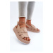 Women's leather platform and wedge sandals, dark beige Vivitellia
