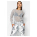 Trendyol Gray Lurex Crew Neck Regular/Normal Fit Transparent Tulle Knitted Blouse