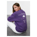 Trendyol Purple Oversize/Wide Pattern Slogan Printed Thick Polar Fleece Knitted Sweatshirt