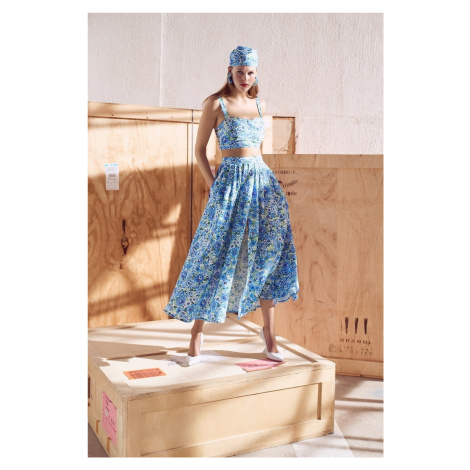 Koton Floral Midi Skirt with Pockets