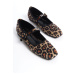 Capone Outfitters Women's Buckle Detailed Leopard Velvet Ballet Flats