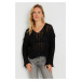 Cool & Sexy Women's Openwork Knitwear Blouse Black YZ618