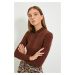 Trendyol Brown Slim Gathered Detailed Snap Snap Elastic Knitted Bodysuit