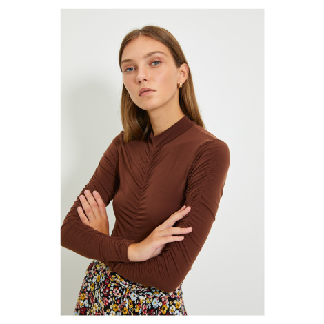 Trendyol Brown Pleated Snap Snap Knitted Body