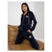 Women's navy blue velour set with zip-up sweatshirt