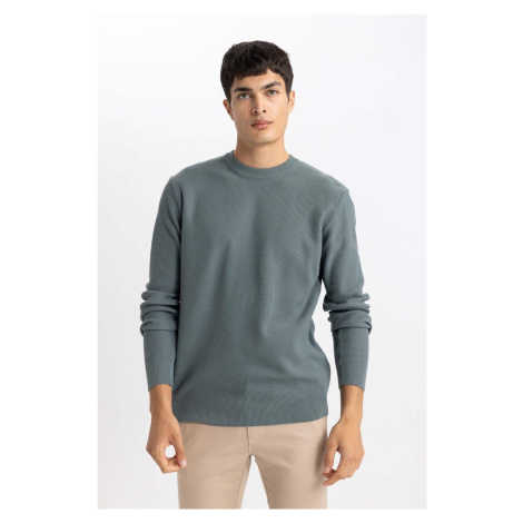 DEFACTO Blue Standard Fit Regular Cut Crew Neck Textured Knitwear Sweater