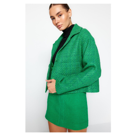 Trendyol zelený tvídový kabát