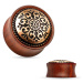 Sedlový plug do ucha z dreva mahagónovej farby, vyrezávaný kruh - Hrúbka: 19 mm
