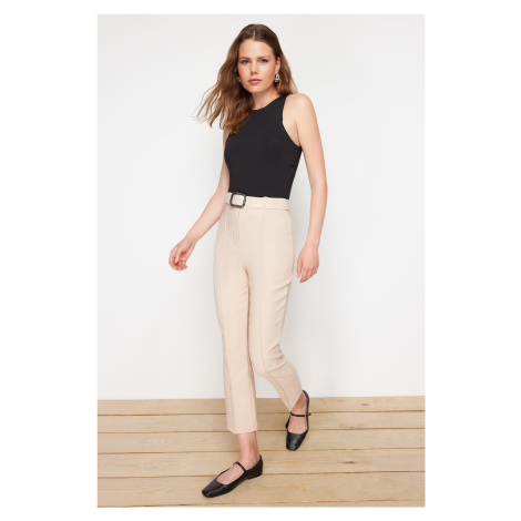 Trendyol Stone Belt Cigarette Patterned Woven Trousers