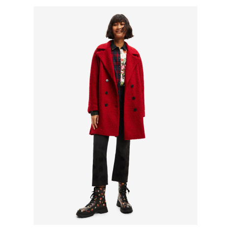 Červený dámsky zimný kabát s prímesou vlny Desigual London