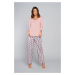 Women's bamboo pyjamas, 3/4 sleeve, long legs - powder pink/print
