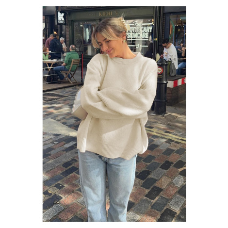 Madmext Ecru Crew Neck Oversize Knitwear Sweater