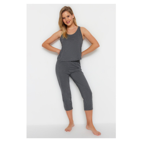Trendyol Anthracite Cotton Halter Collar Undershirt-Capri Knitted Pajama Set