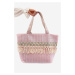 Large Fringed Woven Beach Bag, Pink Missalori