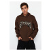 Trendyol Light Brown Oversize/Wide Cut Fleece/Warm Text Embroidered Sweatshirt