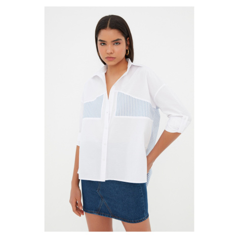 Trendyol Ecru Stripe Detailed Oversize Wide Cut Woven Shirt
