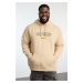 Trendyol Beige Large Size Oversize/Wide Cut City Embroidered Thick Fleece Sweatshirt