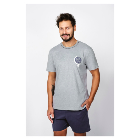 Men's pyjamas Abril, short sleeves, shorts - melange/navy blue Italian Fashion