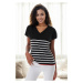 92125 Dewberry Striped Marine Short Sleeve Knitwear T-shirt-BLACK