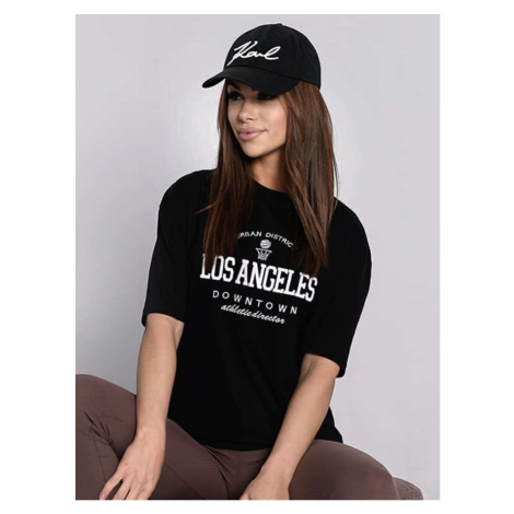 Women's black T-shirt with embroidered lettering FASARDI