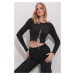 Trend Alaçatı Stili Women's Black Crew Neck Front Glitter Laced Crop Blouse