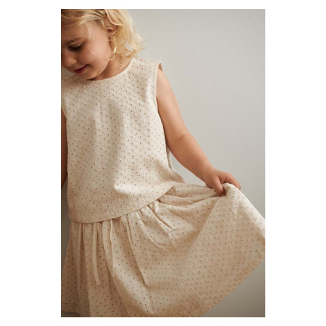 Dievčenská bavlnená sukňa Liewood Padua béžová farba, mini, áčkový strih