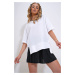 Trend Alaçatı Stili Women's White Crew Neck Oversize T-Shirt with Window Detail