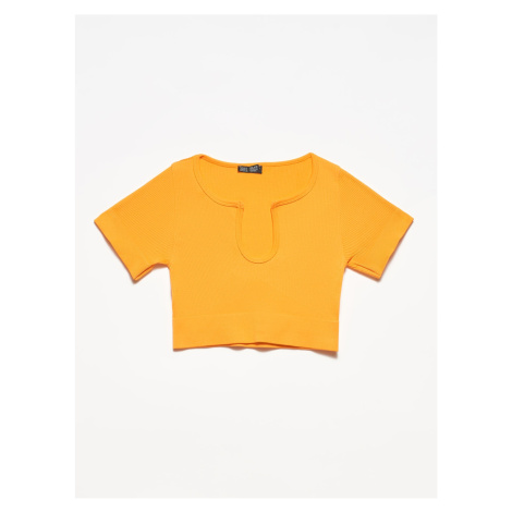 Dilvin Collar Detailed Crop Top-orange 3687