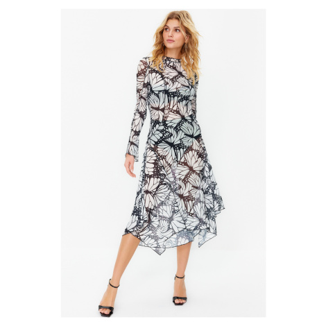 Trendyol Multi Color Waist Drop/Skater Knitted Unlined Tulle Elegant Evening Dress