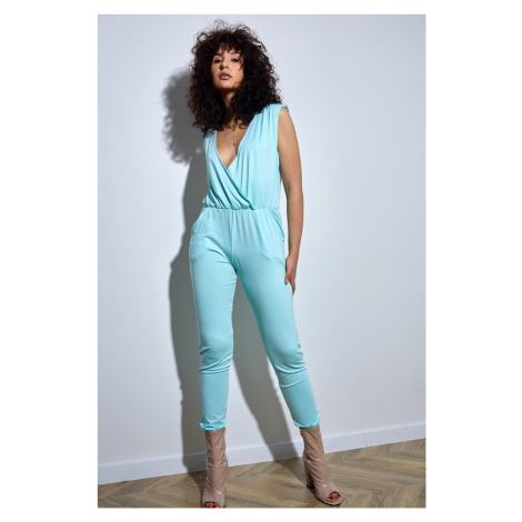 Mint summer jumpsuit with a clutch neckline FASARDI