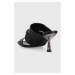 Kožené šľapky Karl Lagerfeld PANACHE dámske, čierna farba, na vysokom podpätku, KL30126