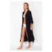 Trendyol Geometric Patterned Belted Maxi Woven Kimono & Caftan