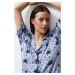 Trendyol Blue Patterned Knitted Pajamas Set with Piping Detail