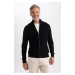 DEFACTO Men's Black Standard Fit Regular Cut Half Turtleneck Zippered Waffle Cardigan