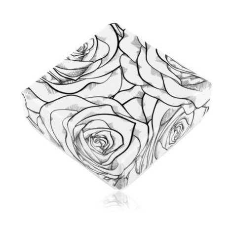 Krabička na náušnice alebo dva prstene, čierny vzor ruží na bielom podklade