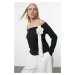 Trendyol Black Rose Detailed Boat Neck Knitwear Sweater