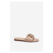 Women's flat heel slippers with embellishment, beige Inaile