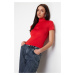 Trendyol Red Fitted/Body-Sitting Zip Collar Short Sleeve Stretch Knitted Blouse