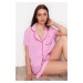 Trendyol Pink Piping Detailed Viscose Woven Pajamas Set