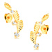 Zlaté náušnice 585 - tri lístočky zdobené diamantovým rezom, zirkóny