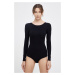 Tvarujúce body s dlhým rukávom Spanx SCOOP NECK LONG SLEEVES BODYSUIT čierna farba, jednofarebné