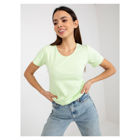 Basic Lime Green Ribbed Short Sleeve Blouse