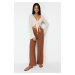 Trendyol Cinnamon Straight/Straight Cut Elastic Modal Content Trousers at the Back