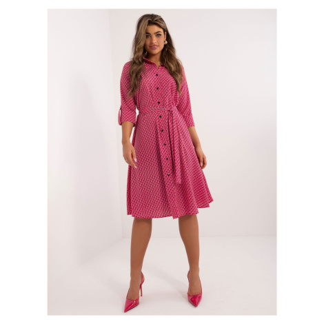 Fuchsia midi shirt dress with print