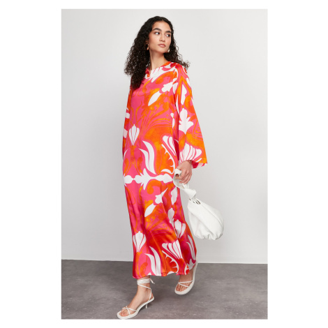 Trendyol Red Satin Ethnic Patterned Evening Jalabiya Dress